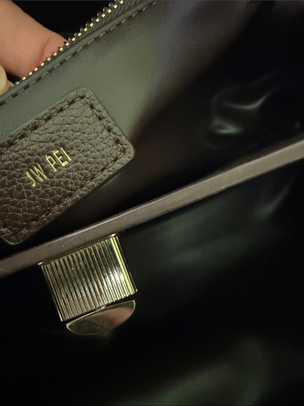 JW PEI Chocolate Brown Vegan Leather Shoulder Bag with Gold Accents - Picture 9 of 17